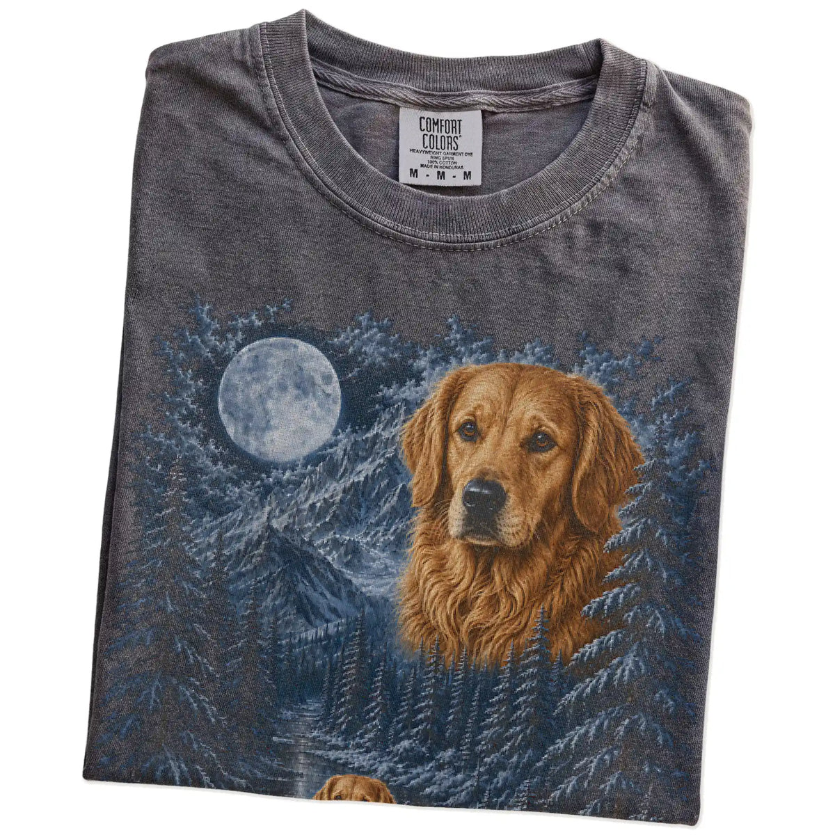 Folded Pepper Golden Retriever winter forest t-shirt