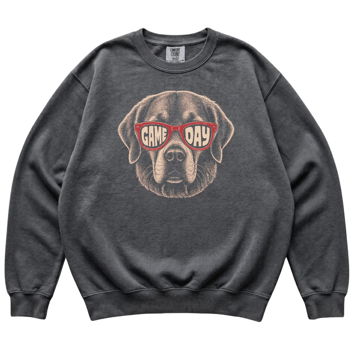 Pepper Golden Retriever Game Day Sunglasses sweatshirt, laid flat