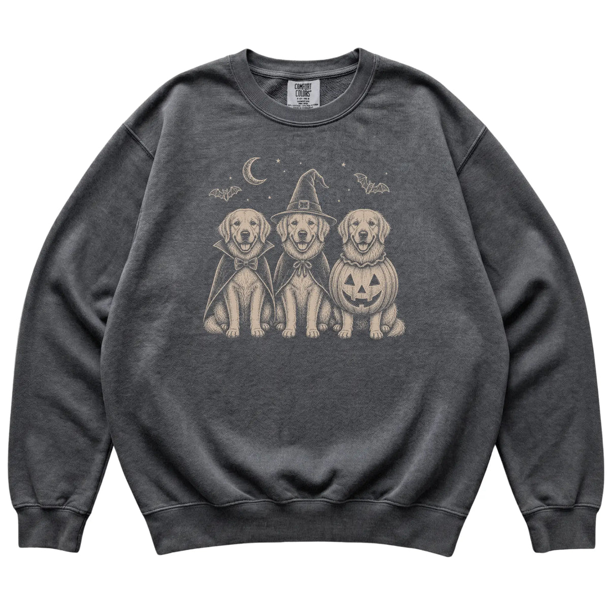 Pepper Golden Retriever Halloween Costume Comfort Colors sweatshirt, flat view