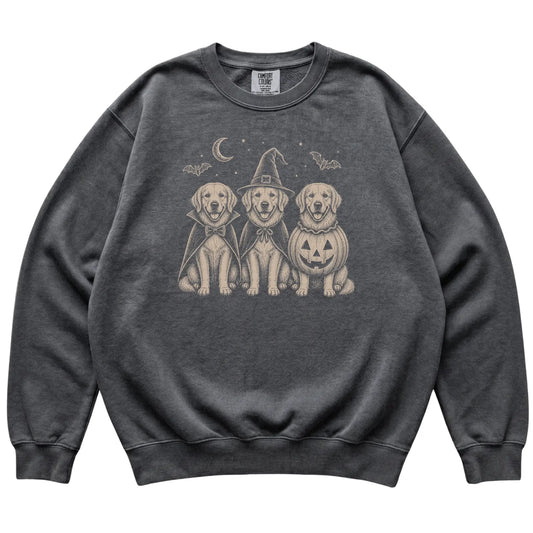 Pepper Golden Retriever Halloween Costume Comfort Colors sweatshirt, flat view