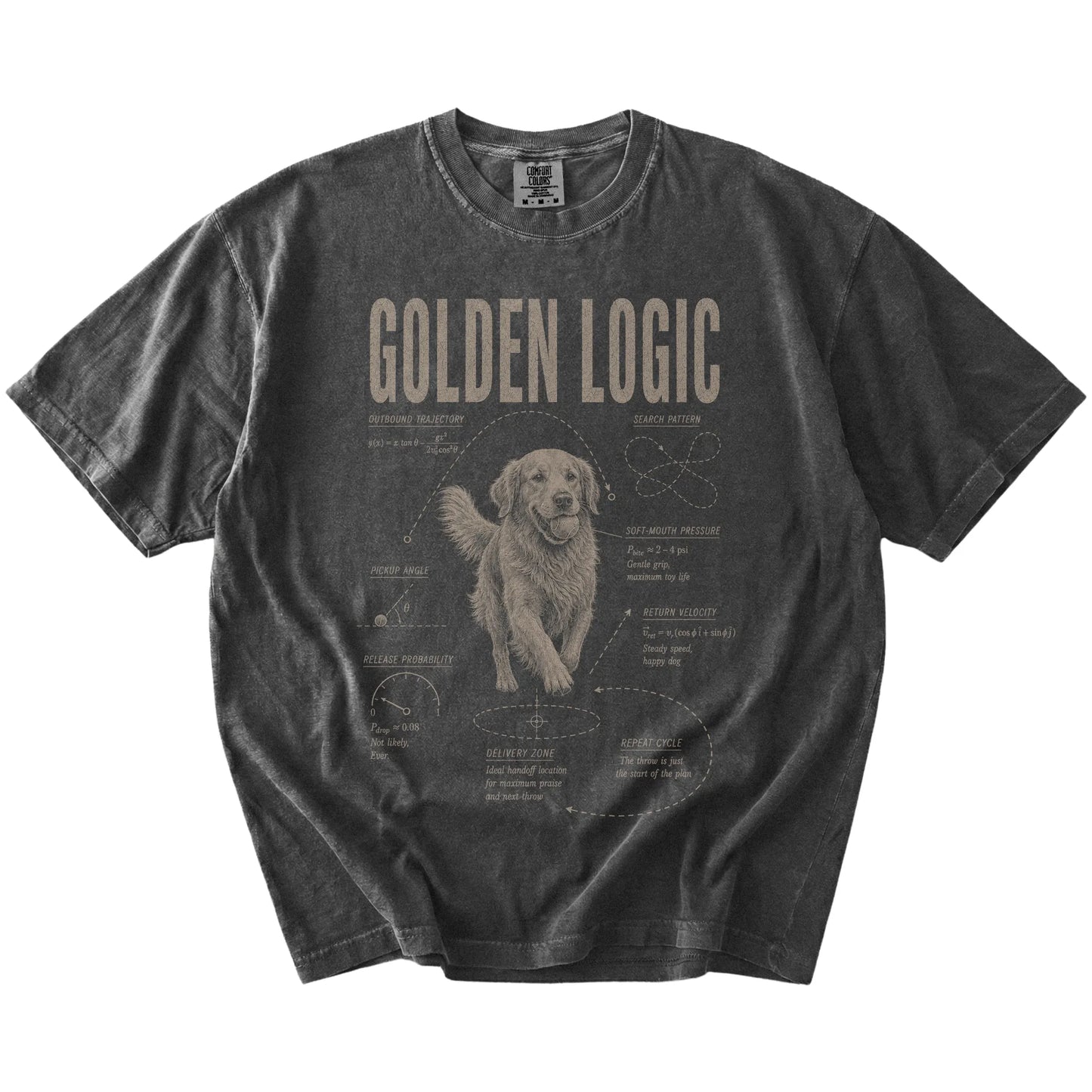 Pepper Golden Retriever Logic T-Shirt laid flat