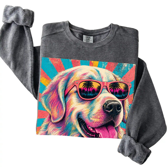 Folded Pepper Comfort Colors sweatshirt with a Retro Golden Retriever Mama design