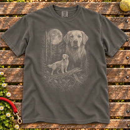 Golden Retriever Moonlit Forest design on a Pepper T-shirt shown flat