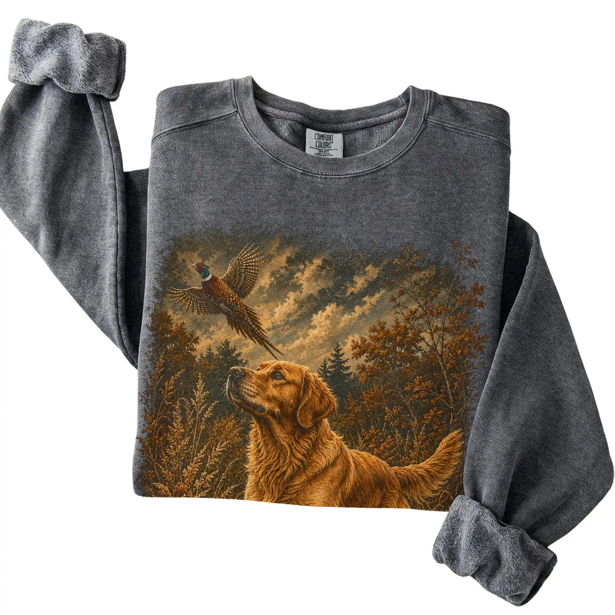 Golden Retriever Pheasant Hunting Sweatshirt in Pepper