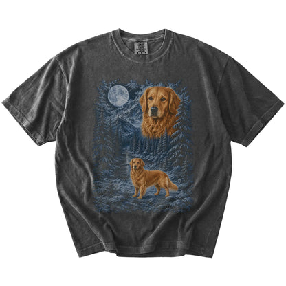 pepper T-shirt with Golden Retriever Winter Moon artwork.