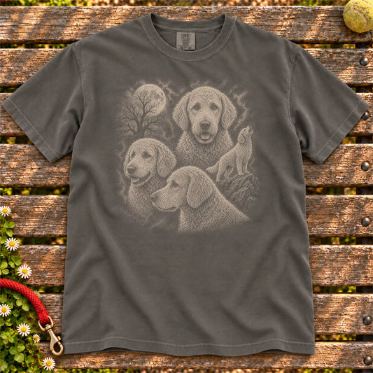 Goldendoodle 90s Moon design on a Pepper T-shirt shown flat