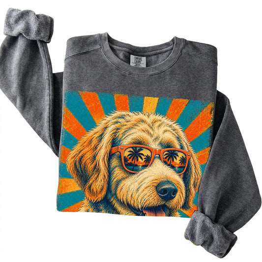 Folded Pepper Comfort Colors sweatshirt with a Retro Goldendoodle Dad design