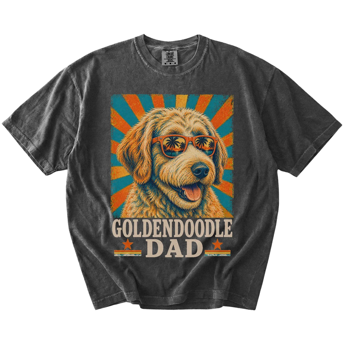 Retro Goldendoodle Dad design on a Pepper Comfort Colors T-shirt