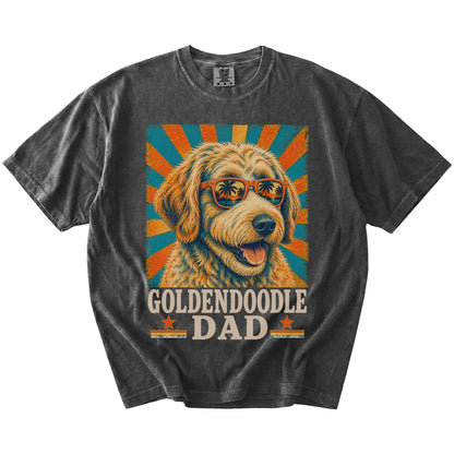 Retro Goldendoodle Dad design on a Pepper Comfort Colors T-shirt