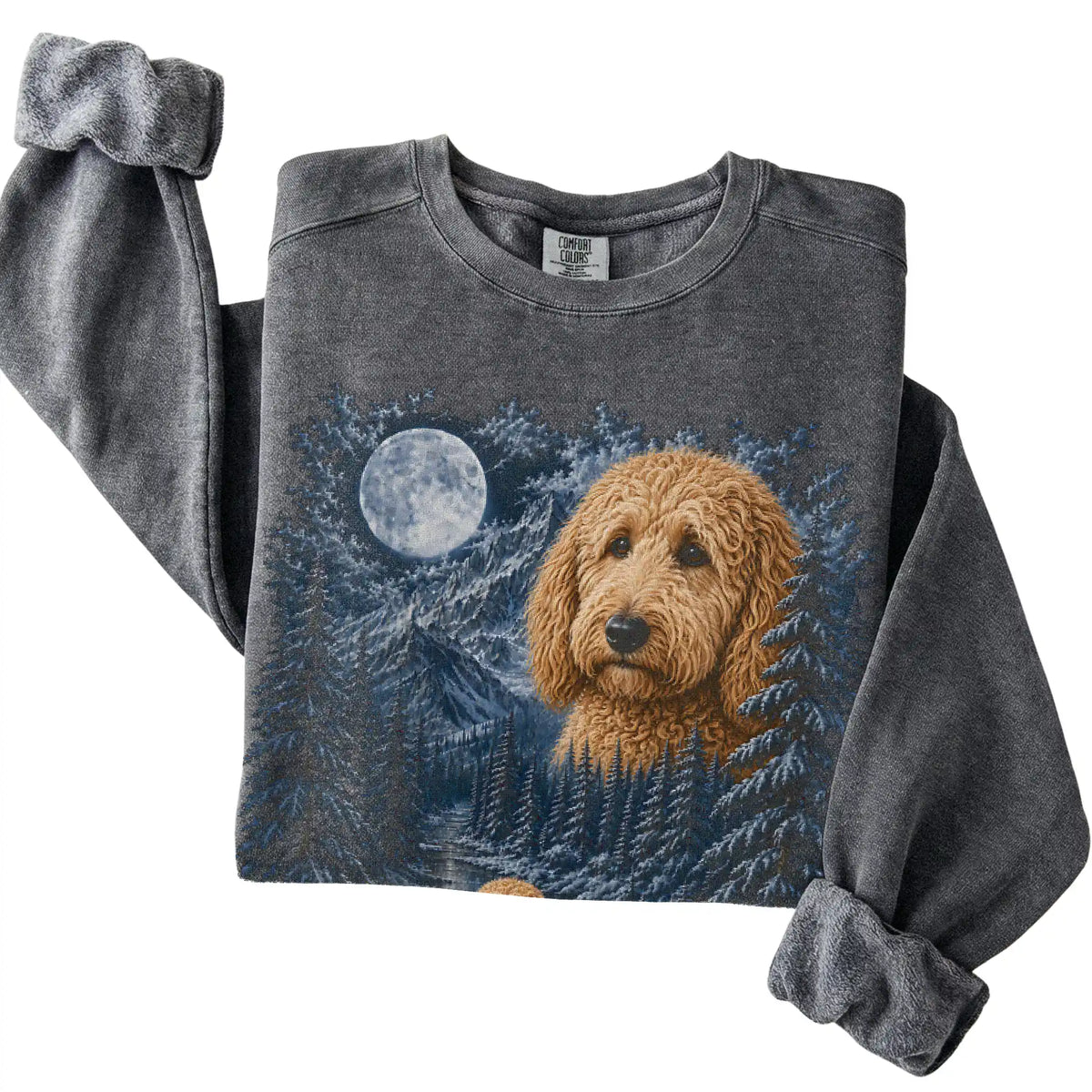 Goldendoodle Forest Moon Sweatshirt in Pepper