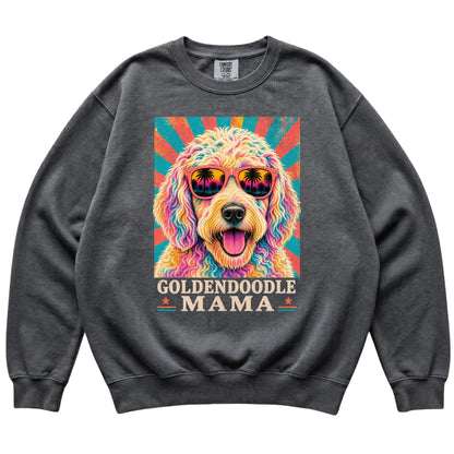 Retro Goldendoodle Mama design on a Pepper Comfort Colors sweatshirt