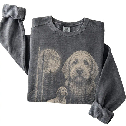 Pepper Goldendoodle Moonlit Forest Comfort Colors sweatshirt, folded view