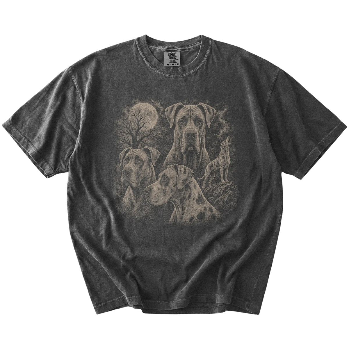 Vintage moon montage featuring Great Dane on a Pepper Comfort Colors® T-shirt