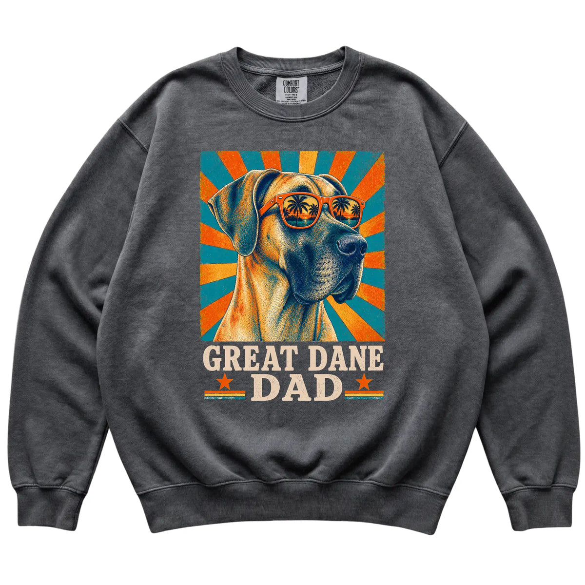 Retro Great Dane Dad design on a Pepper Comfort Colors sweatshirt