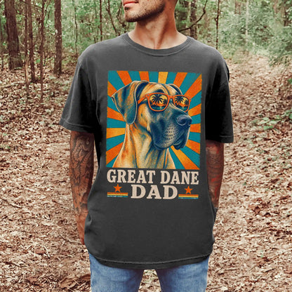 Retro Great Dane Dad design on a Pepper Comfort Colors T-shirt worn by a model