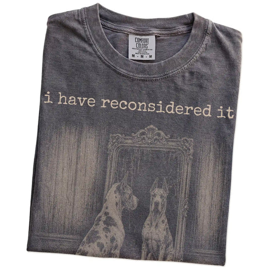 Folded Pepper Comfort Colors® T-shirt showing “the answer is still no” great dane design