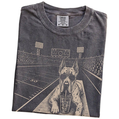 Folded Pepper Comfort Colors® T-shirt showing Great Dane ready for football and tailgate season