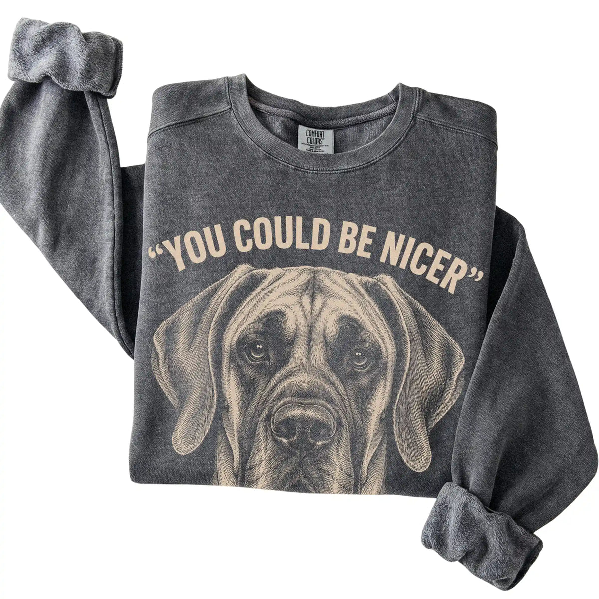 Close view of the Great Dane Guard Dog sweatshirt in Pepper