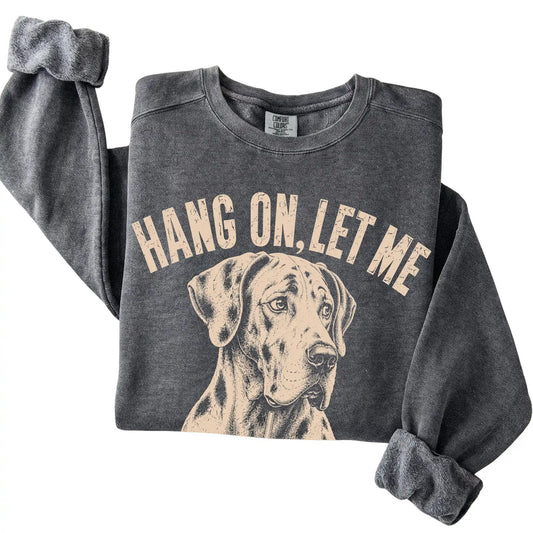 Pepper Comfort Colors sweatshirt featuring Great Dane Iced Coffee Overthink, folded presentation