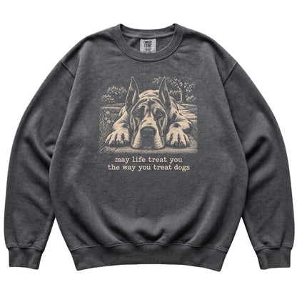 Great Dane Karma Comfort Colors sweatshirt in Pepper — Flat Lay