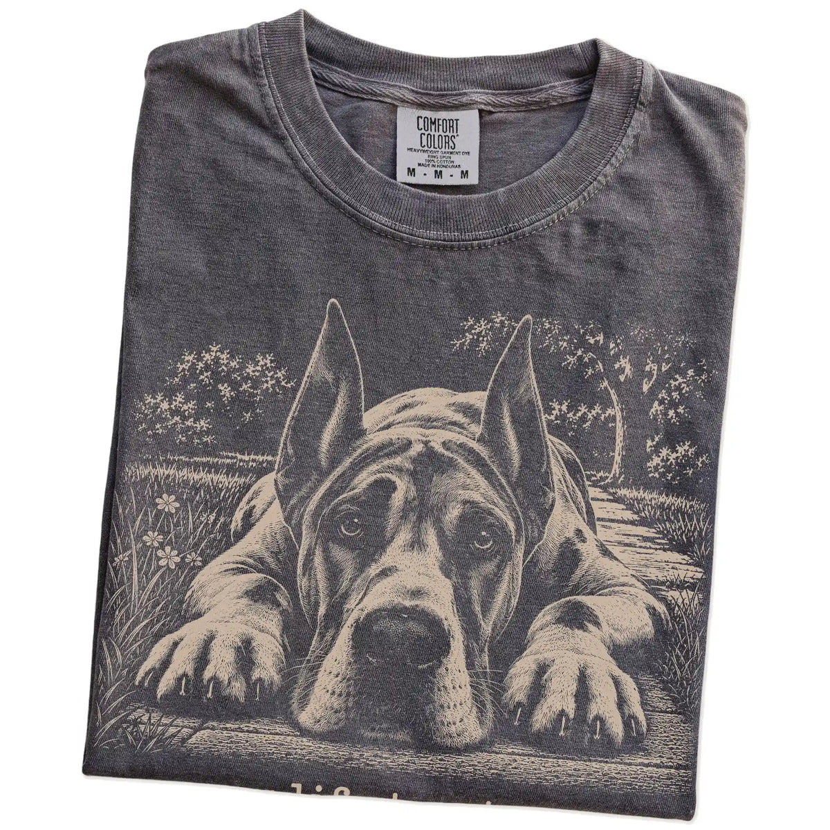 Great Dane Karma Comfort Colors T-shirt in Pepper — Folded Detail