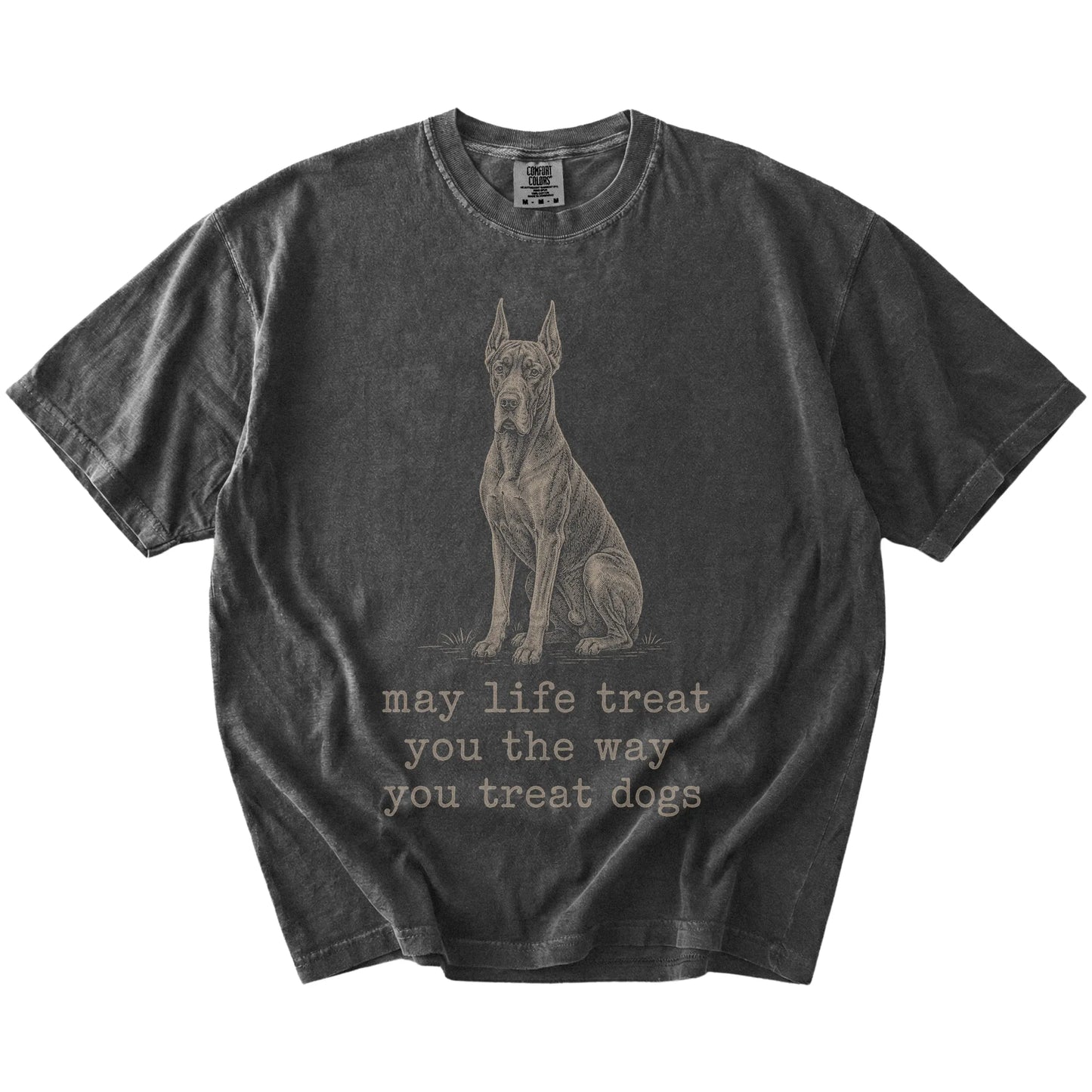 Pepper Great Dane Karma T-Shirt laid flat