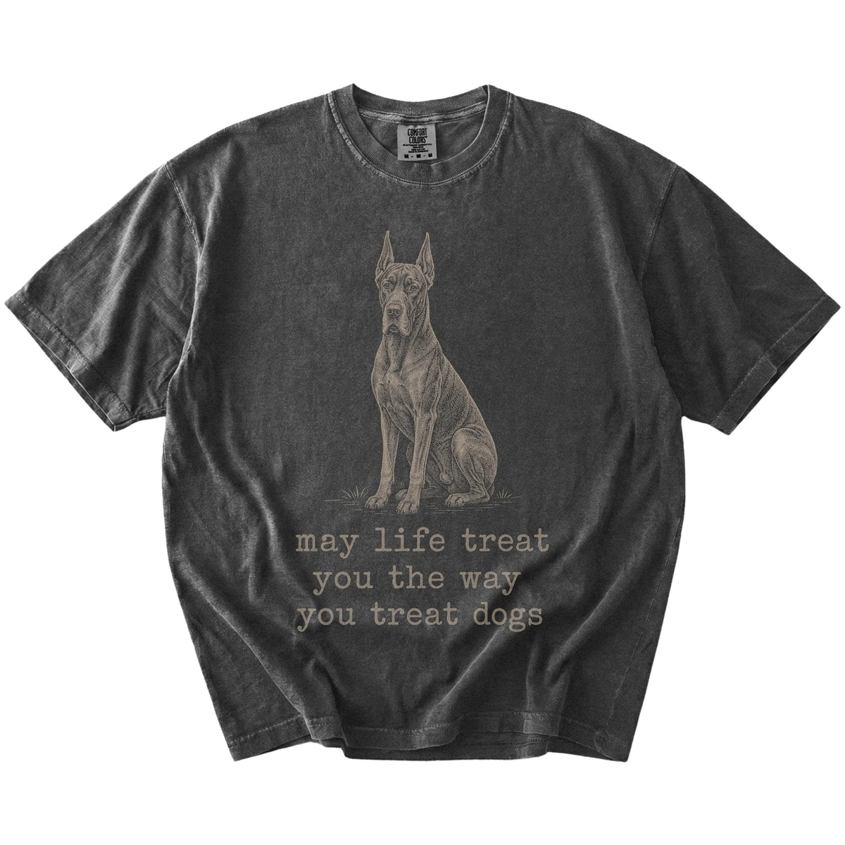 Pepper Great Dane Karma T-Shirt laid flat