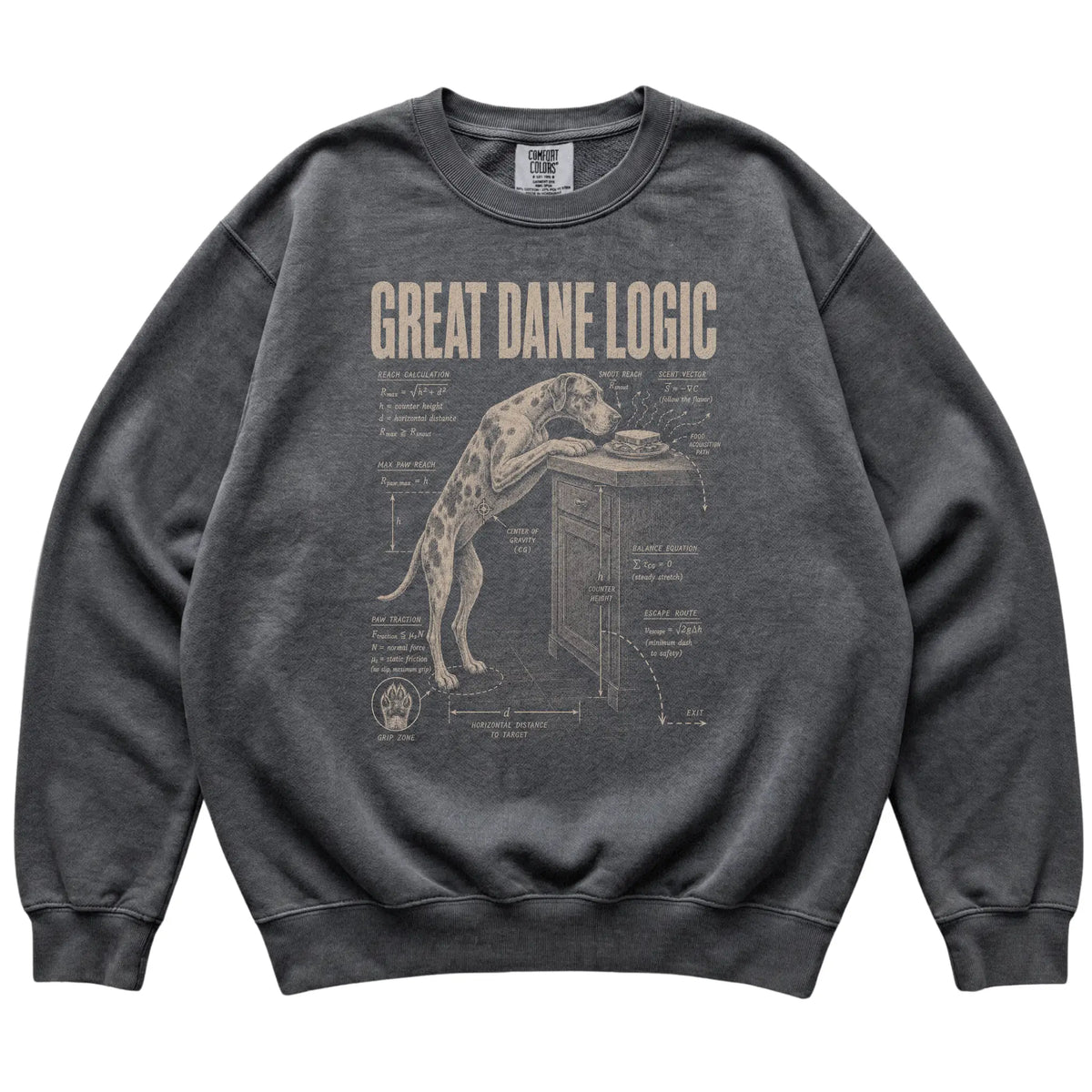 Pepper Great Dane Logic sweatshirt laid flat