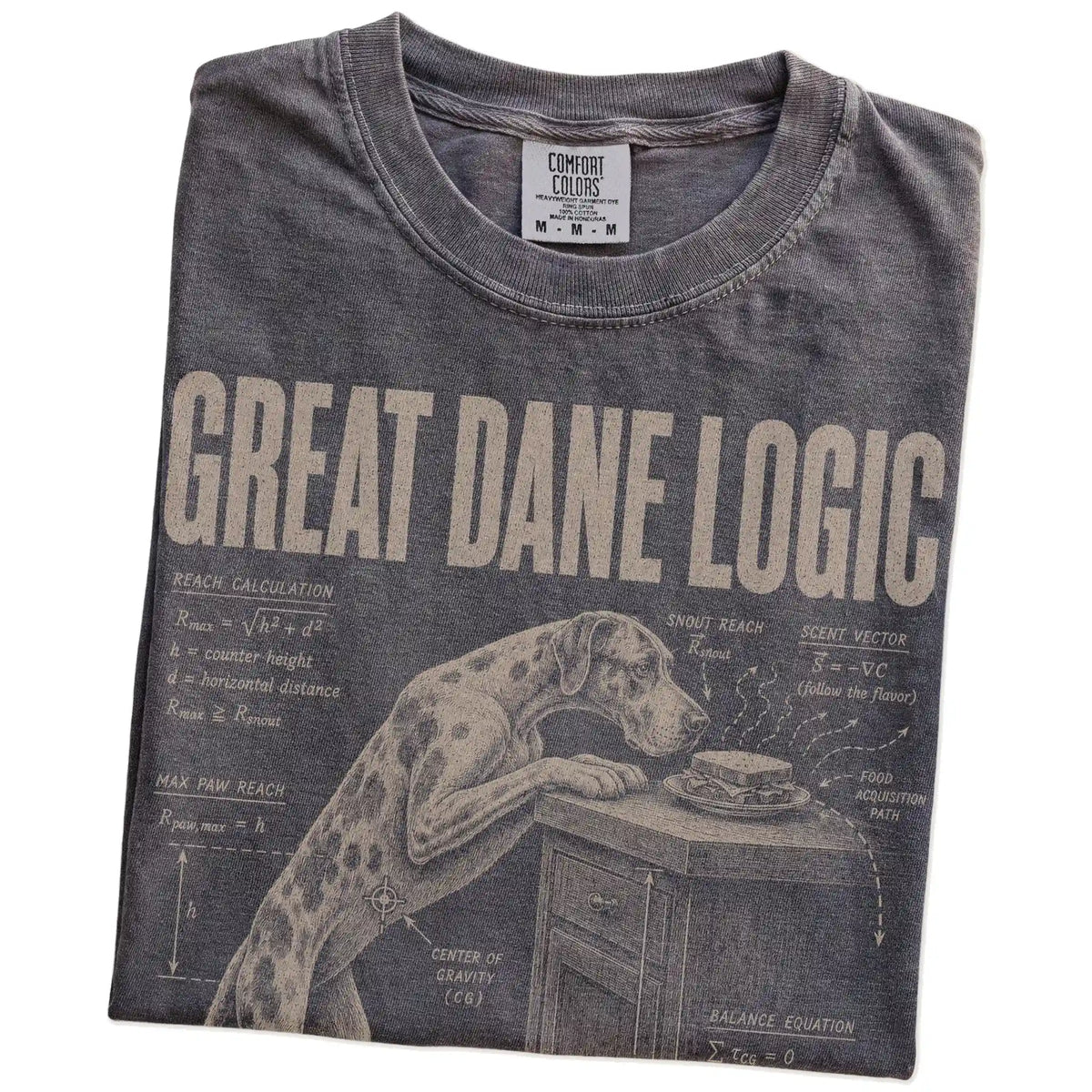 Folded Pepper Great Dane Logic t-shirt showing the graphic