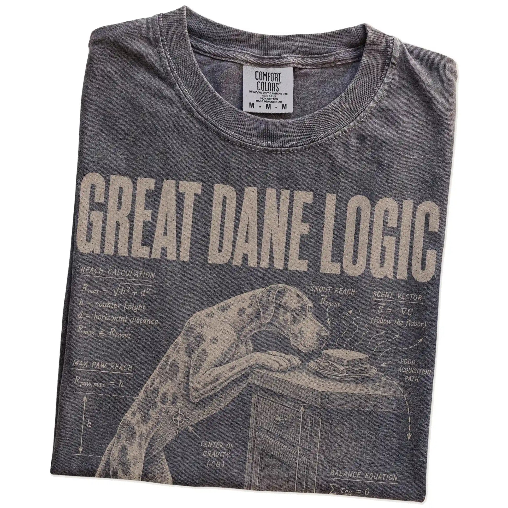 Folded Pepper Great Dane Logic t-shirt showing the graphic