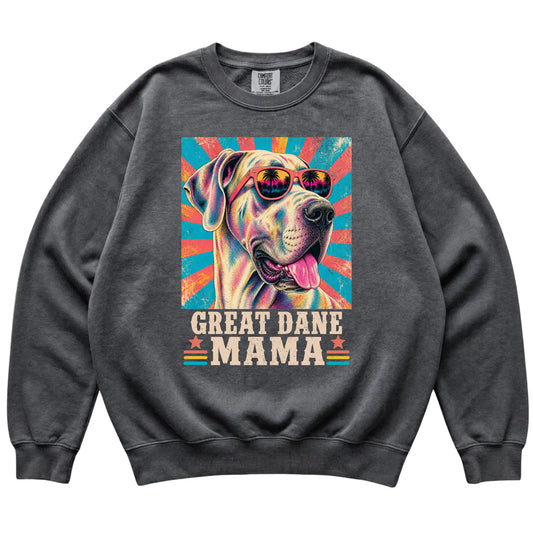Retro Great Dane Mama design on a Pepper Comfort Colors sweatshirt