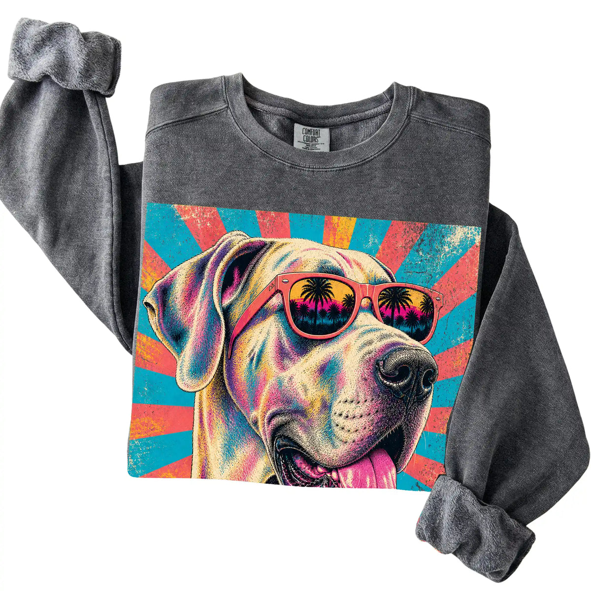 Folded Pepper Comfort Colors sweatshirt with a Retro Great Dane Mama design
