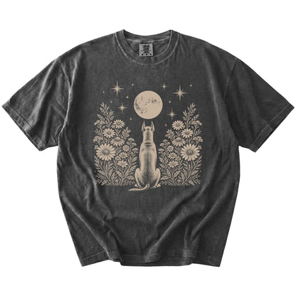 Great Dane beneath a wildflower moon on a Pepper Comfort Colors® T-shirt