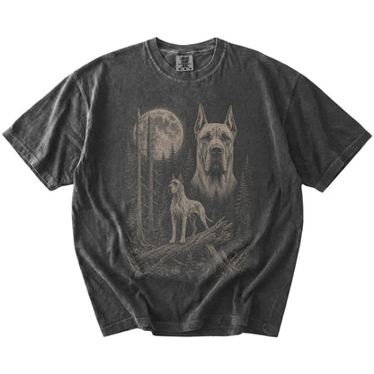 Pepper Great Dane Moonlit Forest T-Shirt laid flat