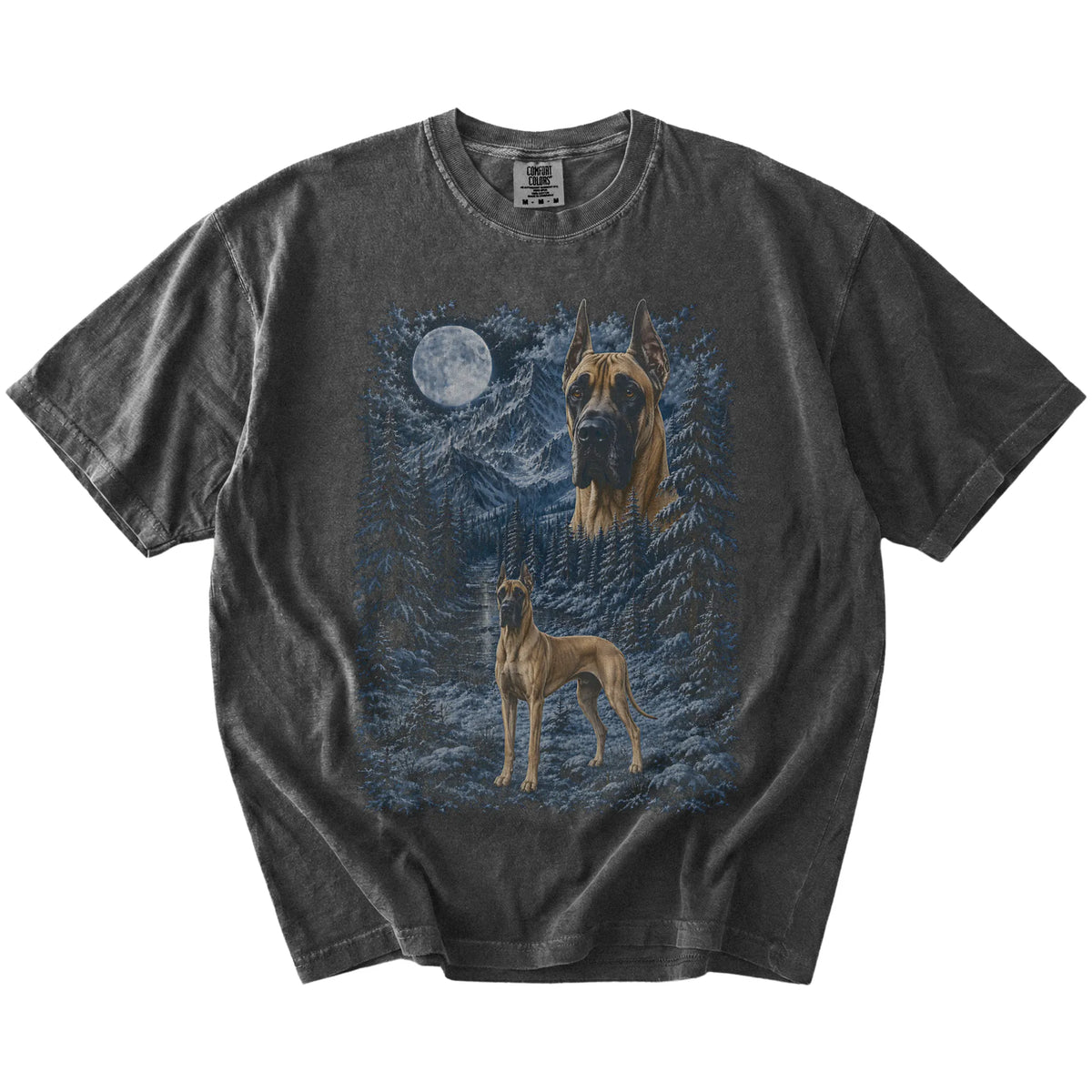 pepper T-shirt with Great Dane Winter Moon artwork.