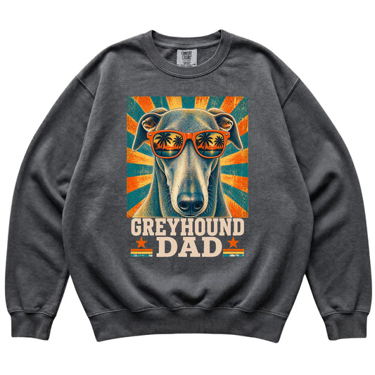 Retro Greyhound Dad design on a Pepper Comfort Colors sweatshirt