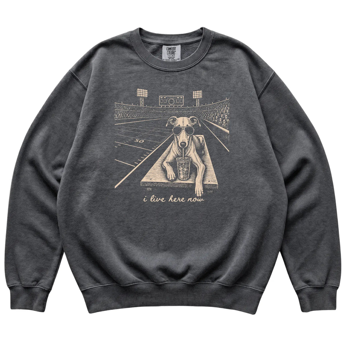 Pepper Greyhound Football Tailgate sweatshirt, laid flat