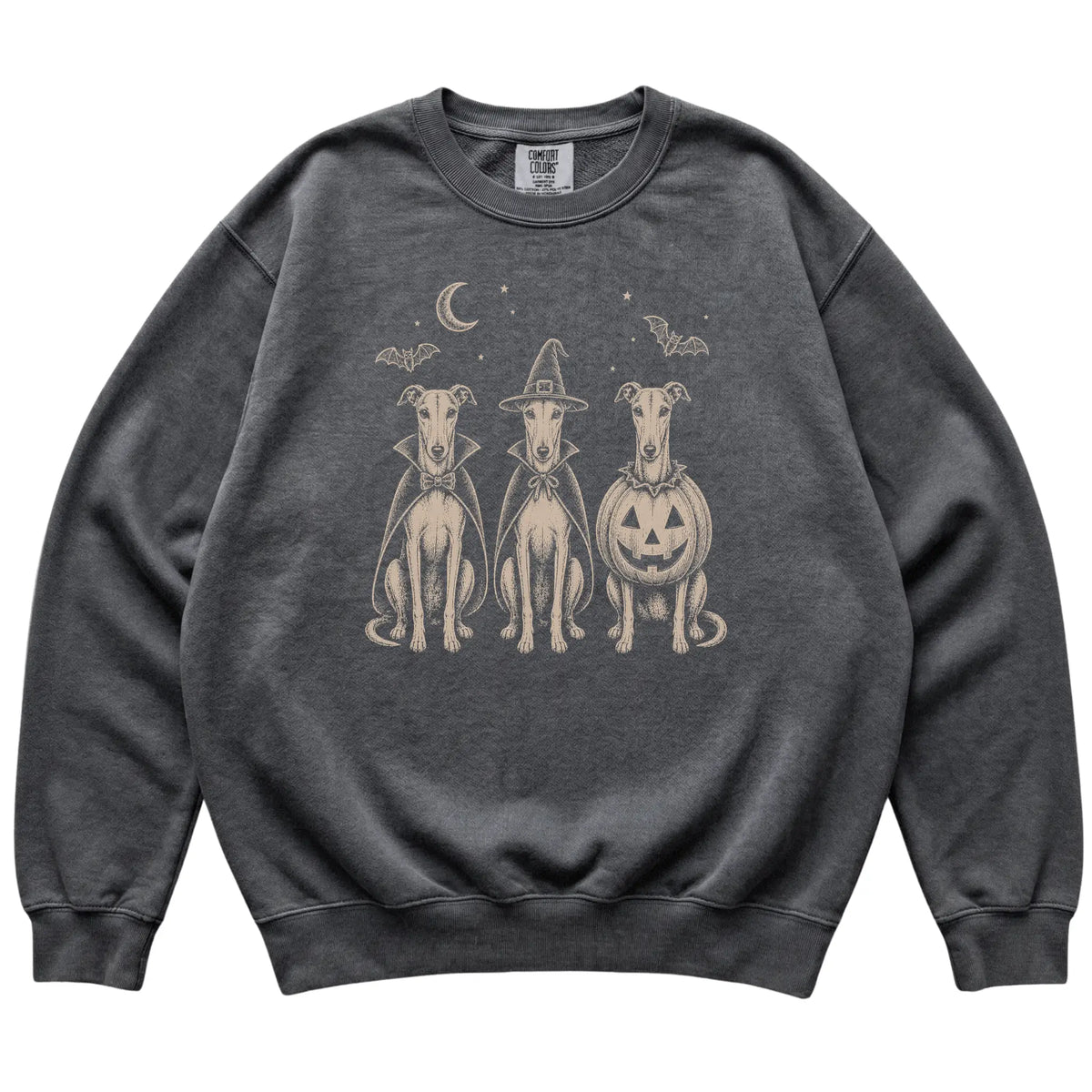 Pepper Greyhound Halloween Costume Comfort Colors sweatshirt, flat view