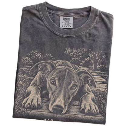 Greyhound Karma Comfort Colors T-shirt in Pepper — Folded Detail