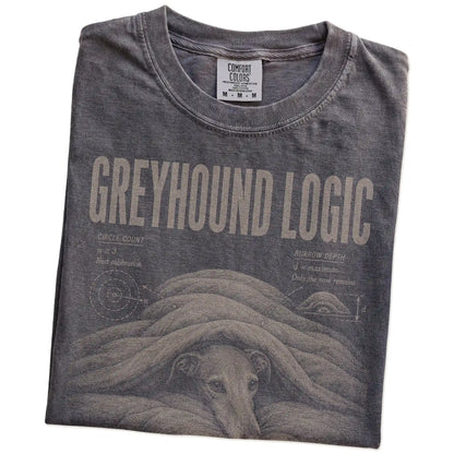 Folded Pepper Greyhound Logic T-Shirt showing the graphic