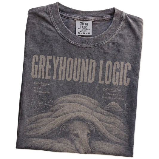 Folded Pepper Greyhound Logic T-Shirt showing the graphic