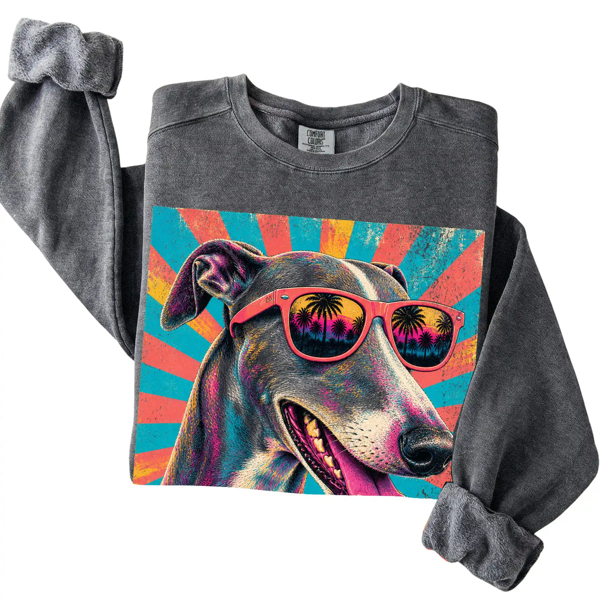 Folded Pepper Comfort Colors sweatshirt with a Retro Greyhound Mama design