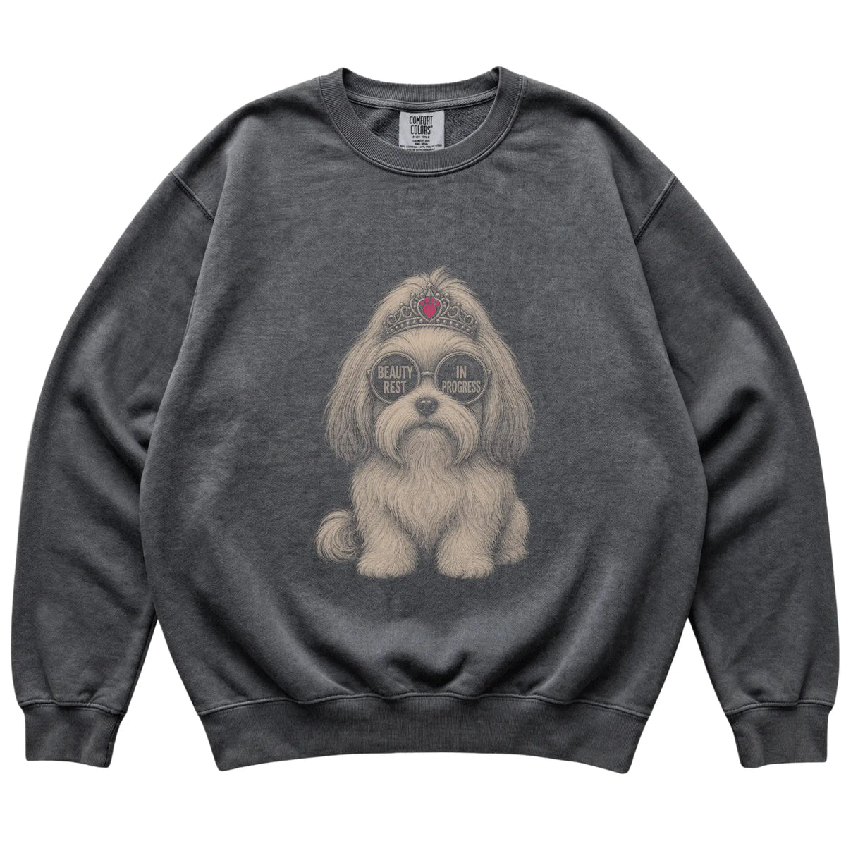 Pepper Comfort Colors sweatshirt featuring Havanese Beauty Rest In Progress, laid-flat presentation