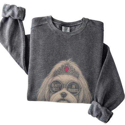 Pepper Comfort Colors sweatshirt featuring Havanese Beauty Rest In Progress, folded presentation