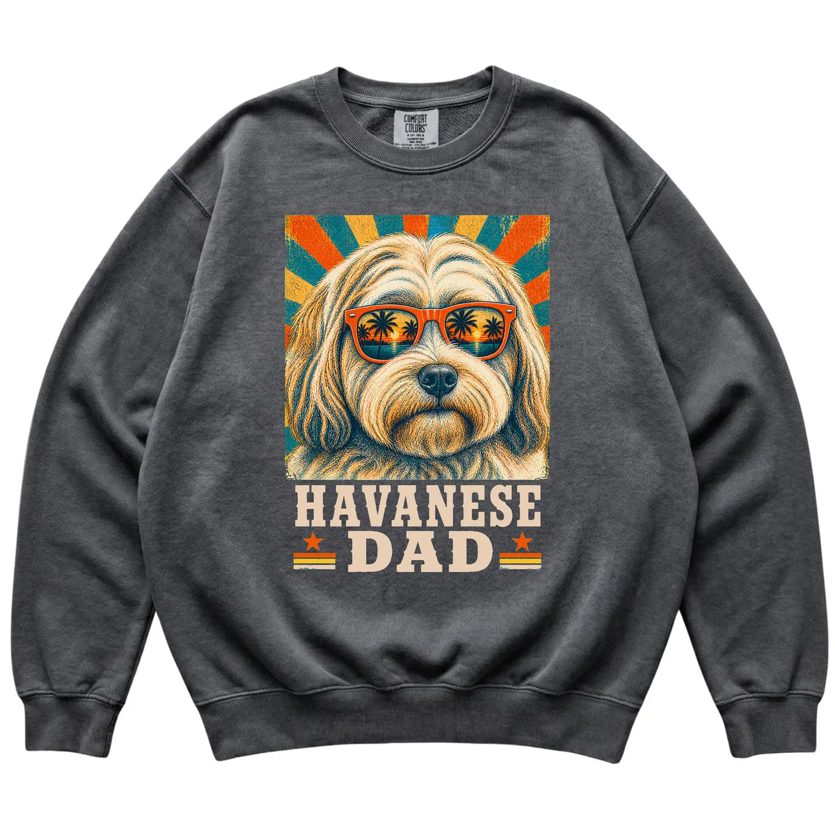 Retro Havanese Dad design on a Pepper Comfort Colors sweatshirt