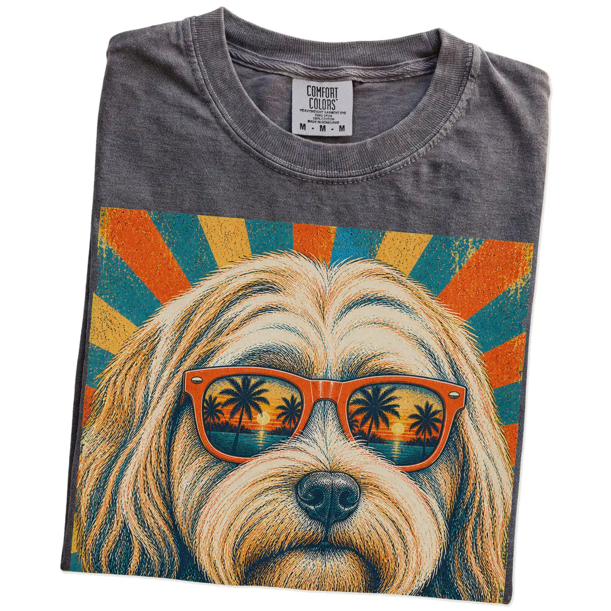 Retro Havanese Dad design on a Pepper Comfort Colors T-shirt folded detail