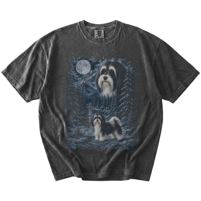 Havanese in a snowy winter forest on a Pepper t-shirt