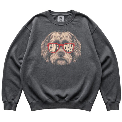 Pepper Havanese Game Day Sunglasses sweatshirt, laid flat