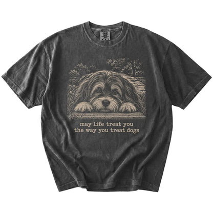 Havanese Karma Comfort Colors T-shirt in Pepper — Flat Lay