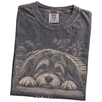 Havanese Karma Comfort Colors T-shirt in Pepper — Folded Detail